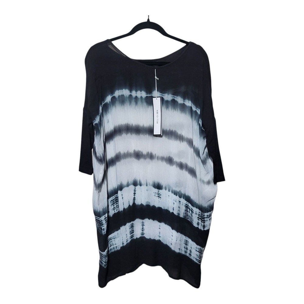 Religion Womens Relaxed Tunic Cover Up XS New Sheer Ribbed 3/4 Artsy-‎ Boho New